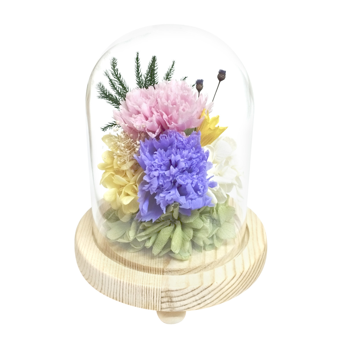 ガラスドームアレンジメント　　羽叶