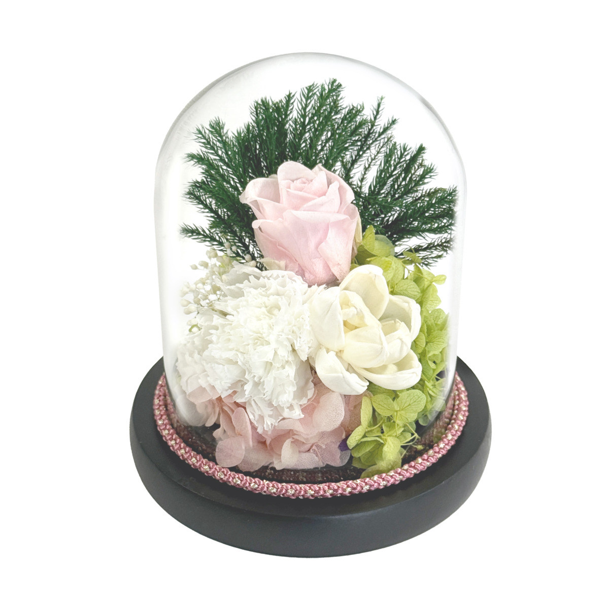 お供えガラスドームアレンジメント　凪ピンク