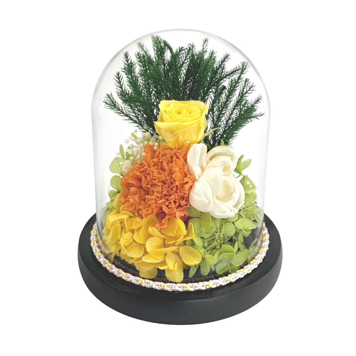 お供えガラスドームアレンジメント　凪イエロー