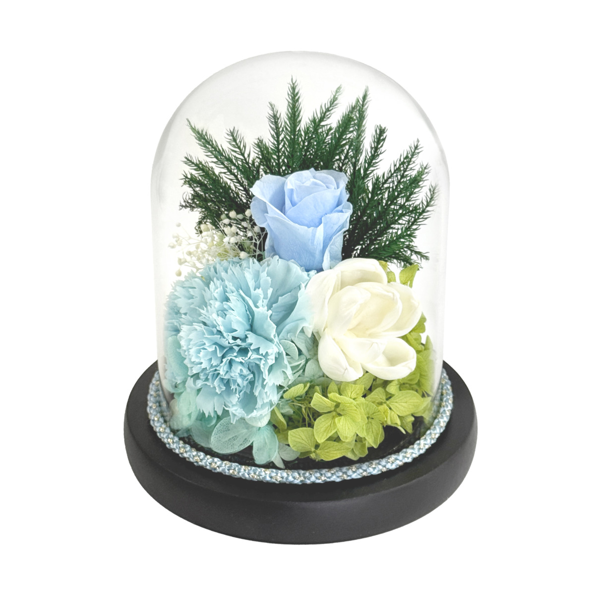 お供えガラスドームアレンジメント　凪ブルー